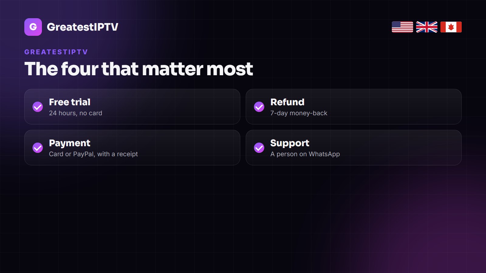 GreatestIPTV legit checklist: free trial, refund policy, payment with receipt and human support